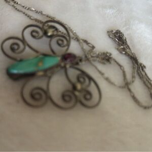 Elegant Silver and Turquoise Butterfly Pendant Necklace